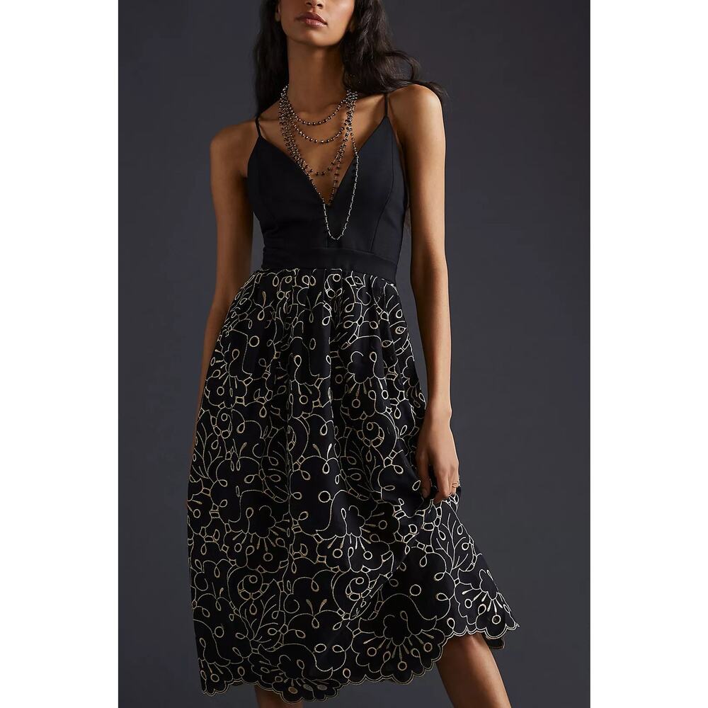 Maeve by Anthropologie Eyelet Midi Dress Black Size 2X Night Out Wedding Guest